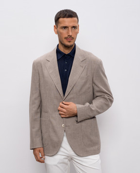 Brunello Cucinelli Бежевый блейзер из шерсти, шелка и льна MZ4047BND