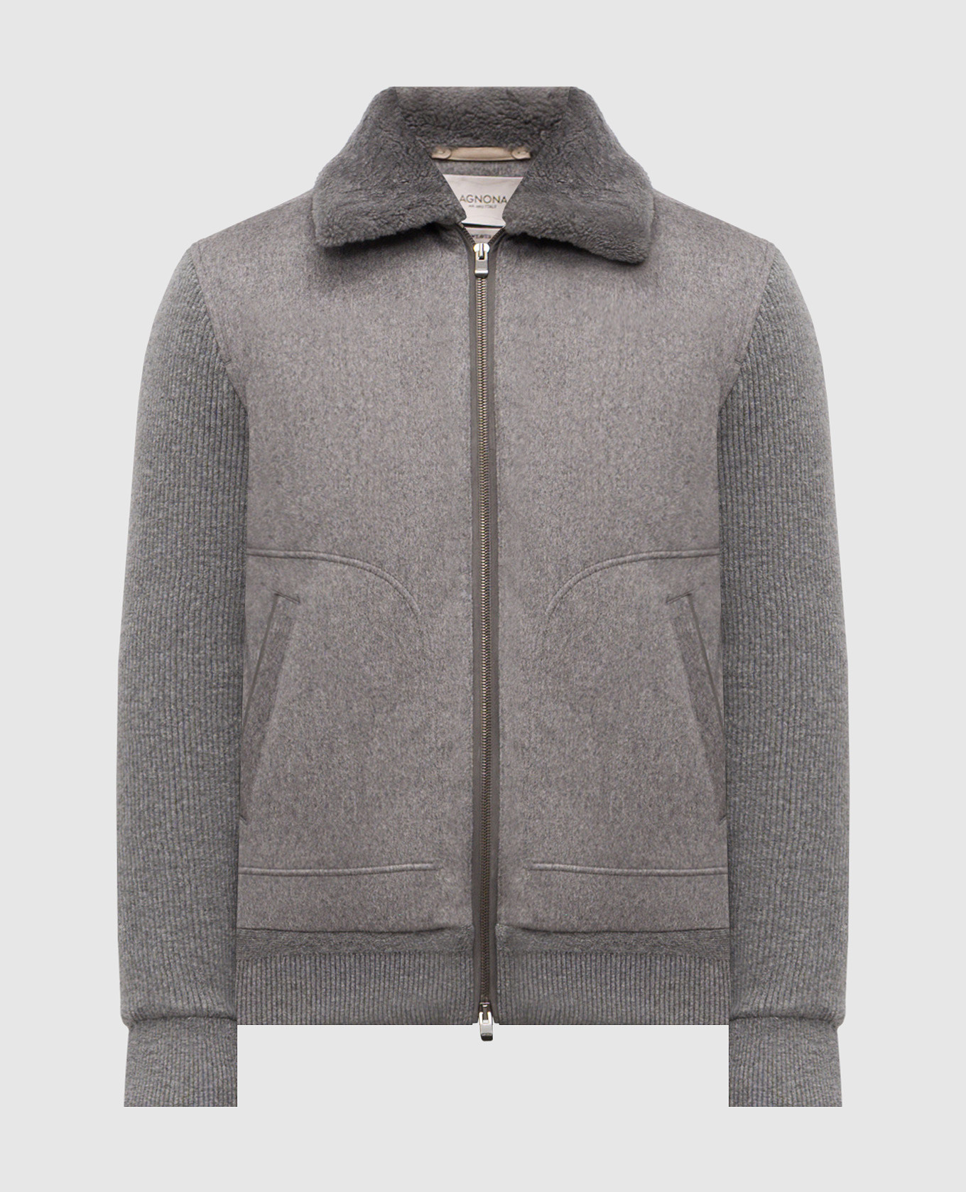 Серая куртка из кашемира с мехом