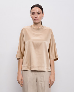 Peserico Бежевая блуза из шелка с цепочкой мониль A068712372E