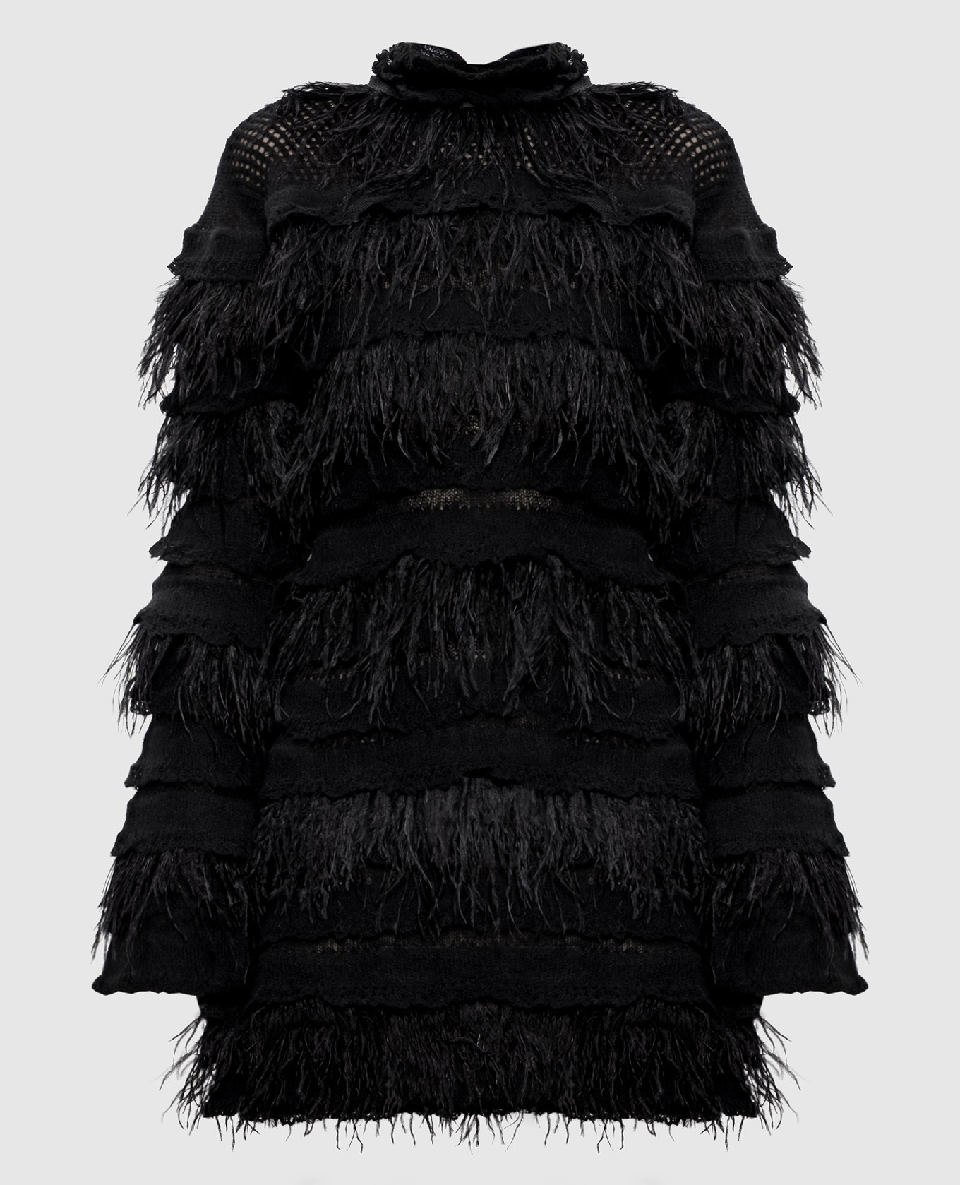 

Черное платье с шерстью альпаки и перьями страуса, Черный, Коктейльные платья