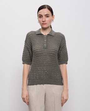 Peserico Зелений ажурний топ з коміром поло S99120F0509110