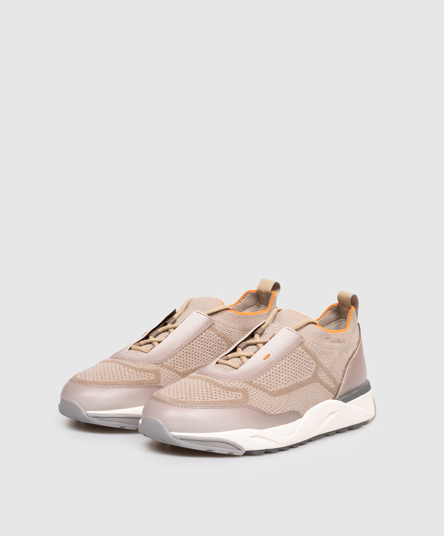 Santoni Коричневі комбіновані кросівки з логотипом MBIO22135BGRCOTZ зображення 2