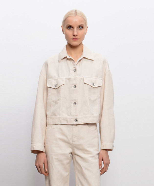 Brunello Cucinelli Бежевая джинсовая куртка с цепочкой мониль ML9967674 изображение 3