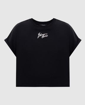 Balmain Черная укороченная футболка с логотипом GF1EE005BD40