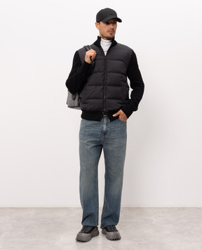Moncler Черная комбинированная куртка с шерстью L20919B00027M1131