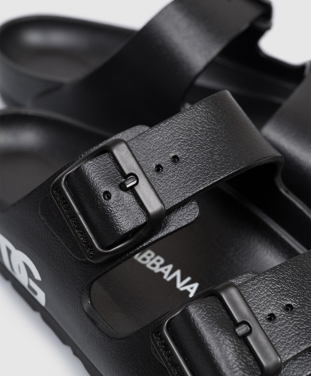 Dolce&Gabbana Детские черные шлепанцы с монограммой логотипа DG DD0324A51033738 изображение 5