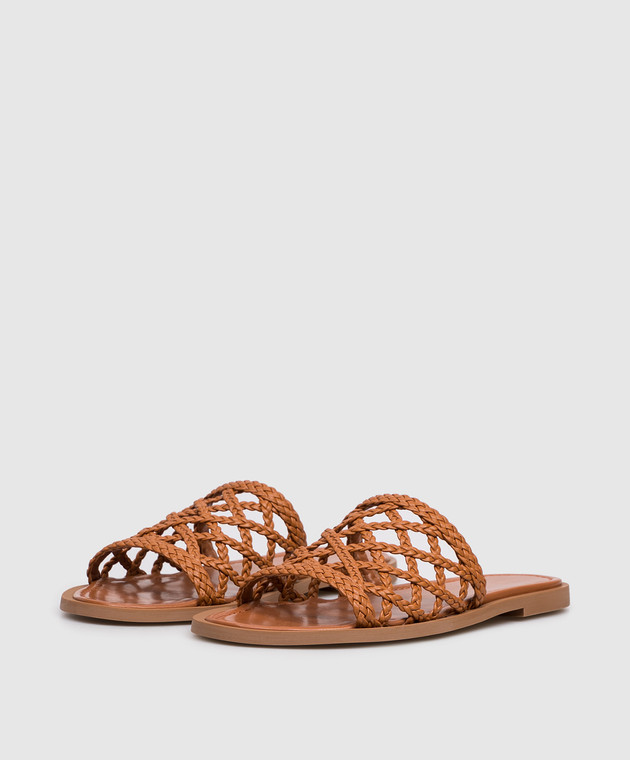 Babe Pay Pls Коричневі шкіряні шльопанці з плетінням SLIPY зображення 2