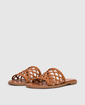 Babe Pay Pls Коричневі шкіряні шльопанці з плетінням SLIPY