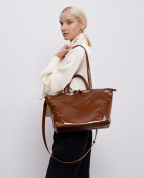 Marsell Коричнева шкіряна глянцева сумка-тоут 4 Dritta MB0286P015