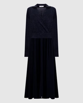 Peserico Синя сукня міді з вовною та шовком подвійної конструкції S82127F129095D