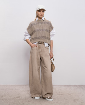 Brunello Cucinelli Коричневий ажурний жилет з паєтками M58772820