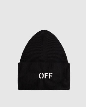 Off-White Чорна шапка з кашеміром з нашивкою логотипа Off OMLC030C99KNI001