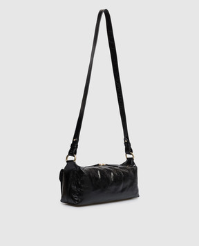 Christian Villa Черная кожаная сумка кросс-боди с принтом логотипа 06499