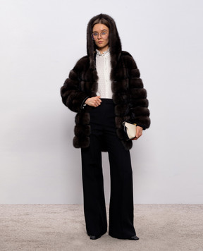 Rindi Коричневая шуба из меха соболя с цепочкой мониль 050ZB026