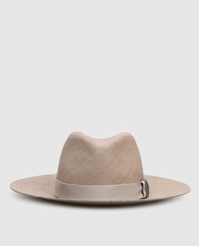 Brunello Cucinelli Солом'яний капелюх-федора кольору хакі з ланцюжком моніль MCAP90019