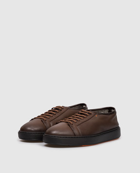 Santoni Коричневі шкіряні кросівки на хутрі MBCD21533NEAPECE