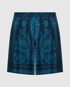 Versace Синие шорты из шелка в принт 10024761A13557