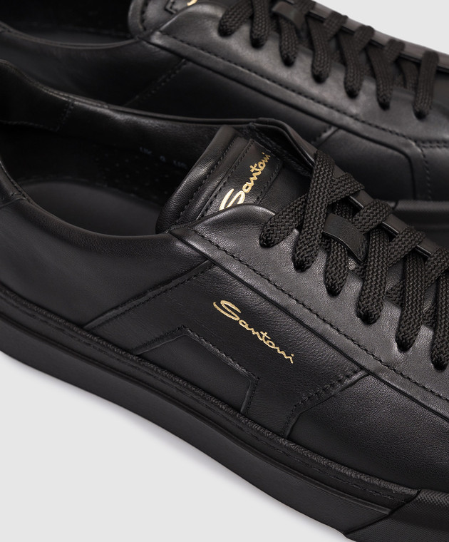 Santoni Черные кожаные кеды MBGT21779NEORXWH изображение 5