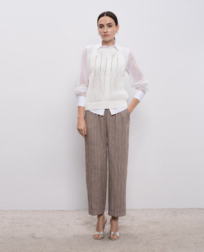 Peserico Серые брюки с леном в полоску A0403600676