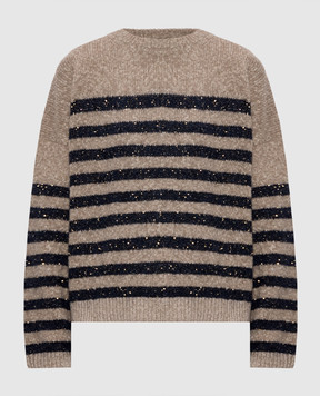 Brunello Cucinelli Коричневый свитер из шерсти в кашемире в полоску MGY563700P