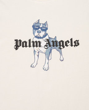 Palm Angels Дитяча футболка кольору айворі з брендовим принтом PBAA003S26JER008
