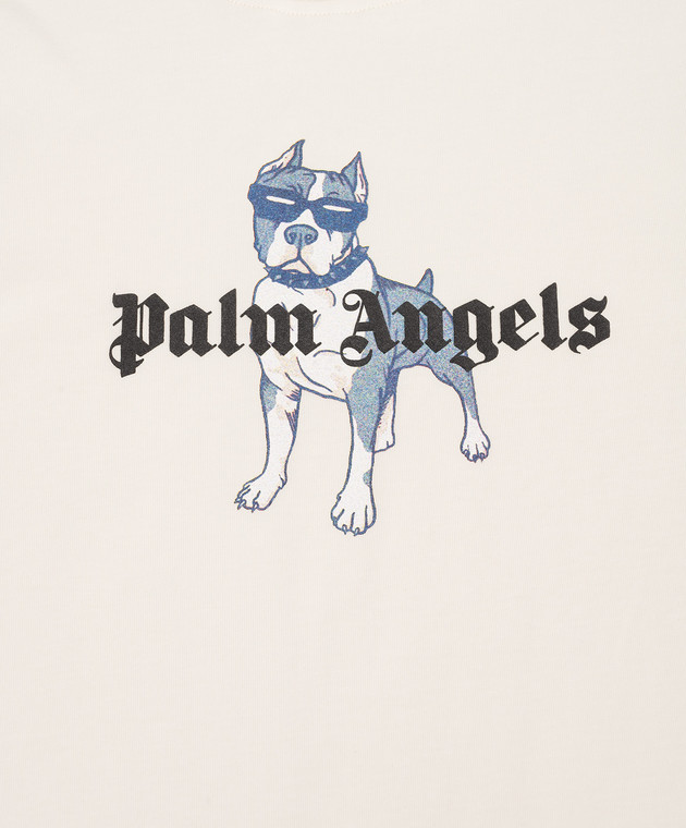 Palm Angels Дитяча футболка кольору айворі з брендовим принтом PBAA003S26JER008 зображення 3