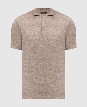 MooRER Коричневе меланжеве поло з льоном VINAL VINALMAG