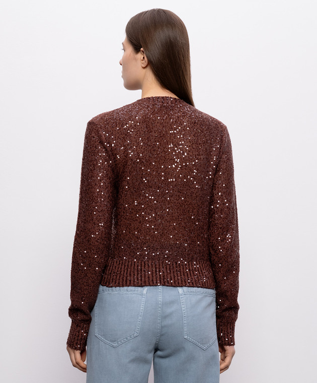 Brunello Cucinelli Коричневий джемпер з льону, кашеміру та шовку в паєтки MDJ547000 зображення 4