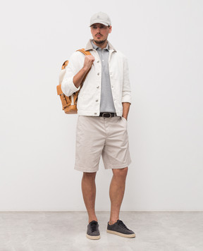 Brunello Cucinelli Серое маланжевое поло с вышивкой эмблемы M29800195