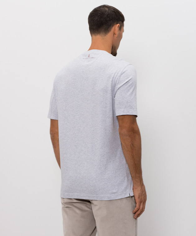 Brunello Cucinelli Серая меланжевая футболка с вышивкой надписи M0B138518 изображение 4
