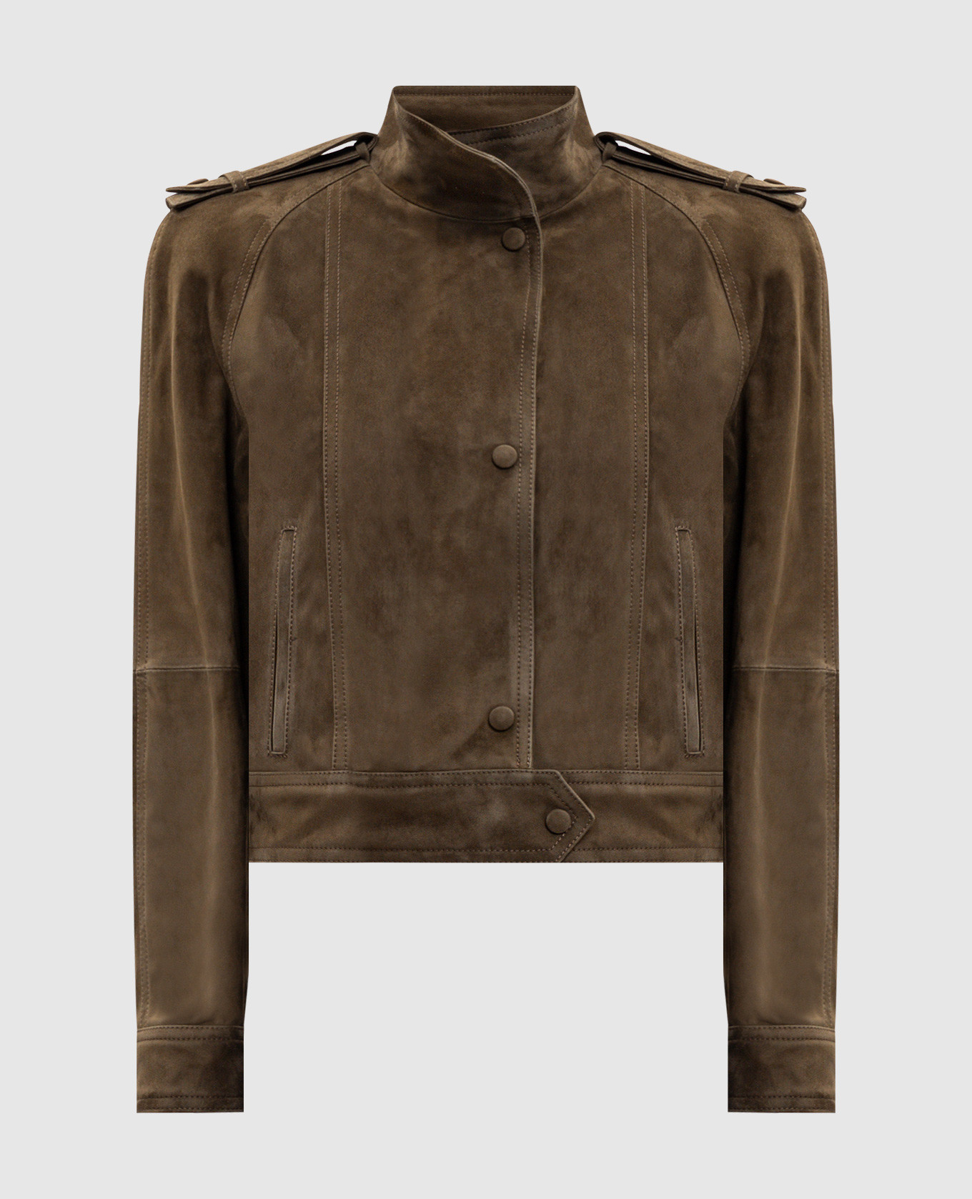 Замшевая куртка с акцентными плечами цвета хаки