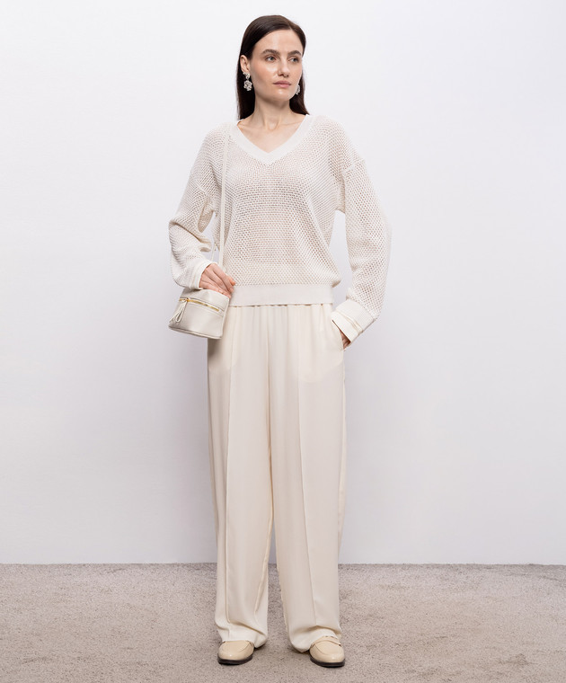 Fabiana Filippi Ажурный пуловер цвета айвори с цепочкой мониль MAD276F481M156 изображение 2