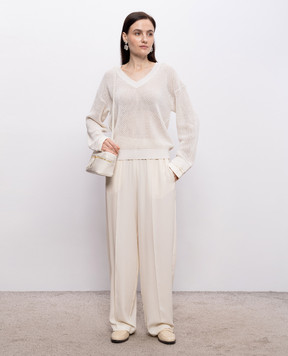 Fabiana Filippi Ажурный пуловер цвета айвори с цепочкой мониль MAD276F481M156