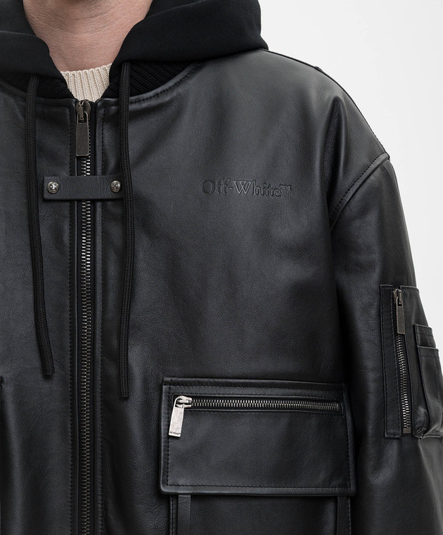 Off-White Черная кожаная куртка 44XJA13SS26L001 изображение 5
