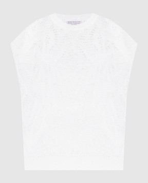 Brunello Cucinelli Белый ажурный жилет с льном с пайетками MDT771010