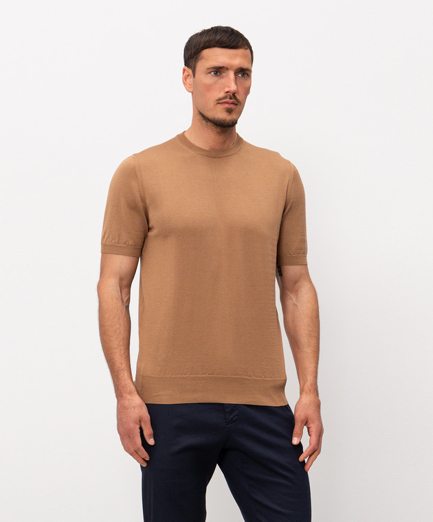 Cashmere&Whiskey Коричневая футболка с шелком FS03 изображение 3