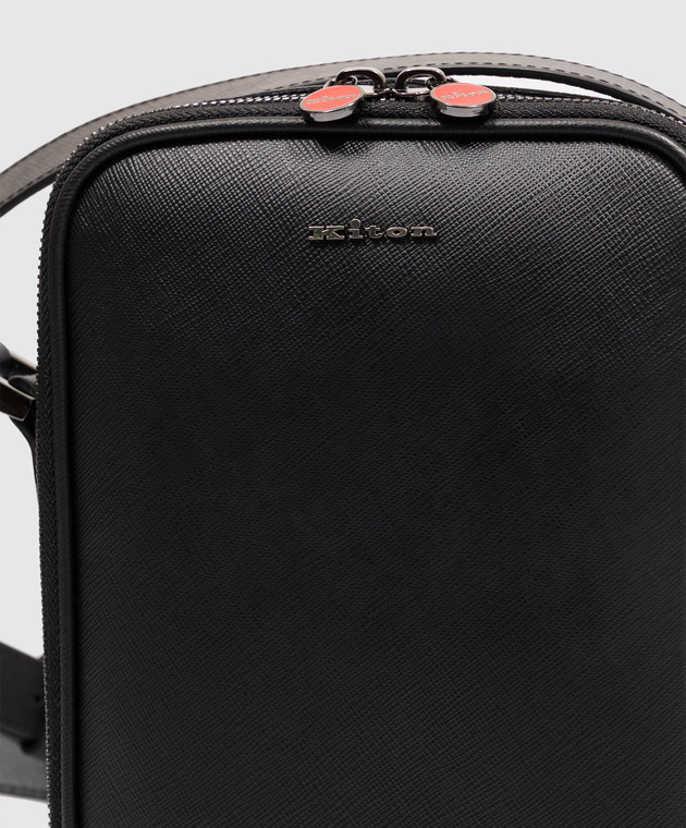 Kiton Черная кожаная сумка с металлическим логотипом UBA0112N01269 изображение 4