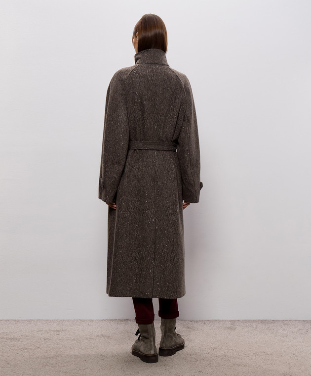 Brunello Cucinelli Коричневое пальто с шерстью в узор MG5669766 изображение 4