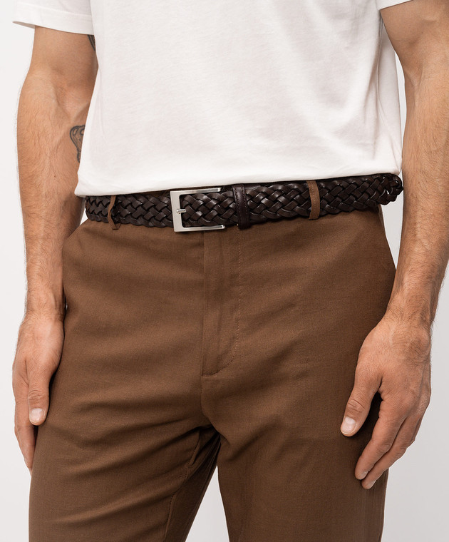 Cashmere&Whiskey Коричневый кожаный плетеный ремень BRAID изображение 2