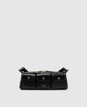 Christian Villa Черная кожаная сумка кросс-боди с принтом логотипа 06499