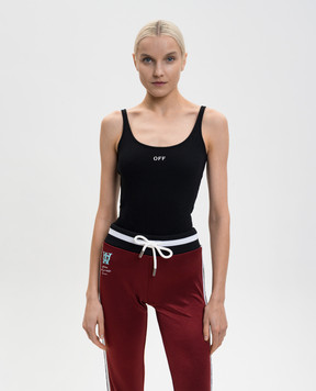 Off-White Чорний топ в рубчик з вишивкою логотипа OWAD072C99JER002