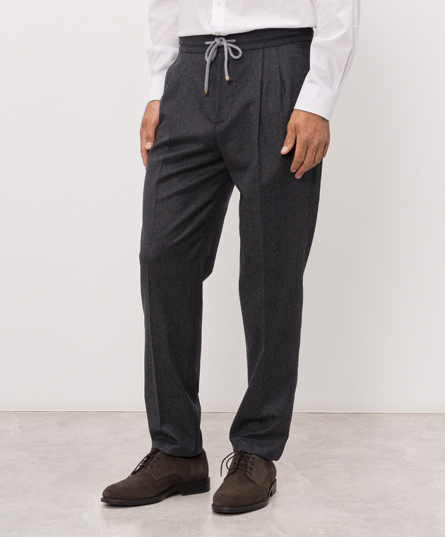 Brunello Cucinelli Темно-серые брюки из шерсти ME226E1710 изображение 3