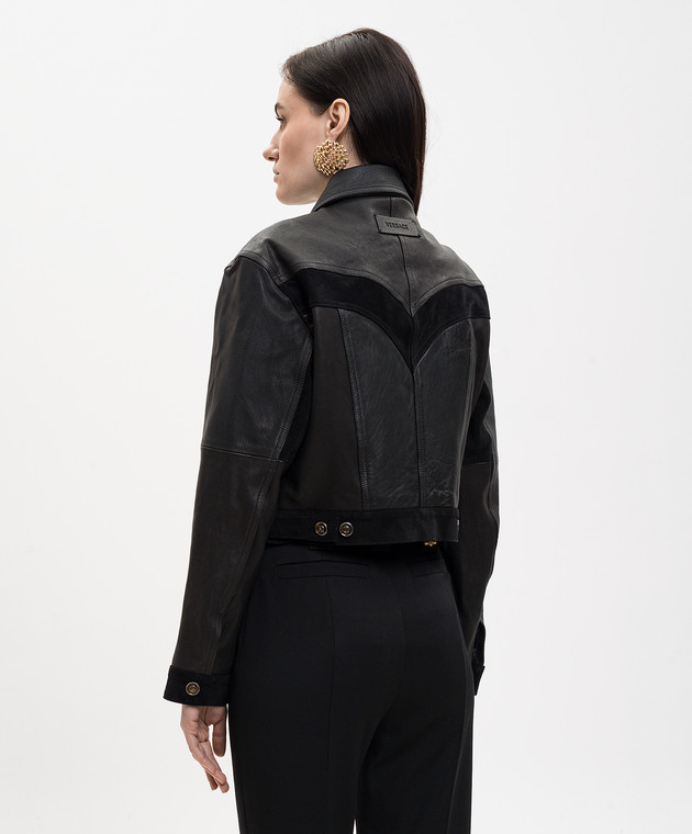 Versace Черная кожаная куртка с патчем логотипа 10246171A17766 изображение 4