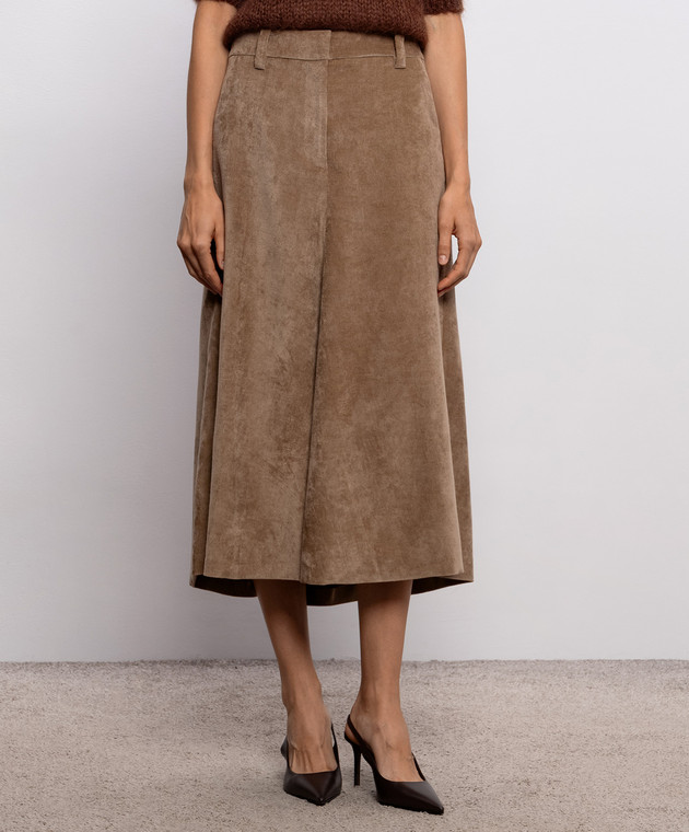 Brunello Cucinelli Коричневая вельветовая юбка миди MP547G4099 изображение 3