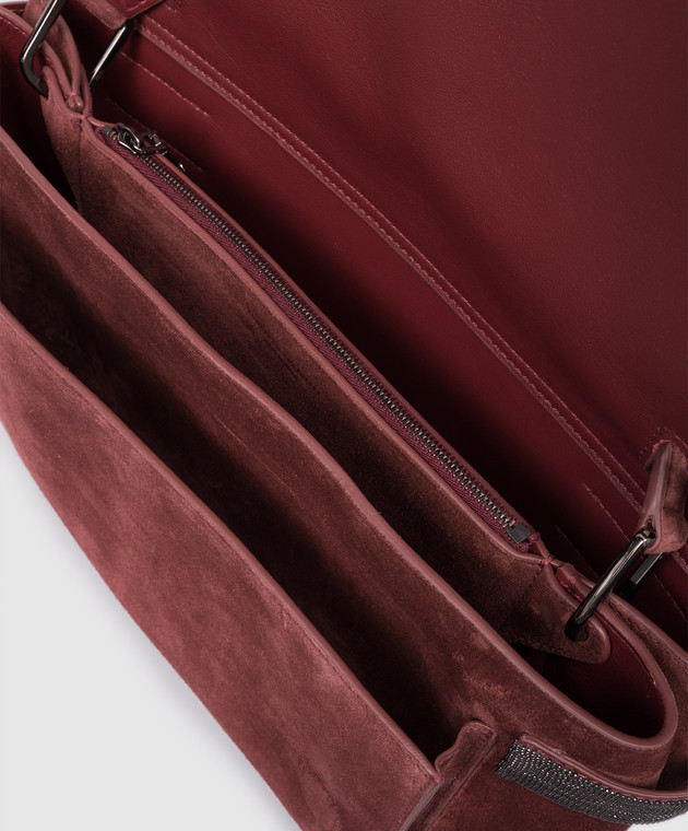Brunello Cucinelli Бордовая замшевая сумка с цепочкой мониль MBDLB2816P изображение 4