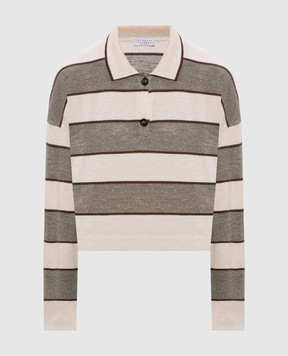 Brunello Cucinelli Поло з вовни, кашеміру та шовку в смужку M16221605