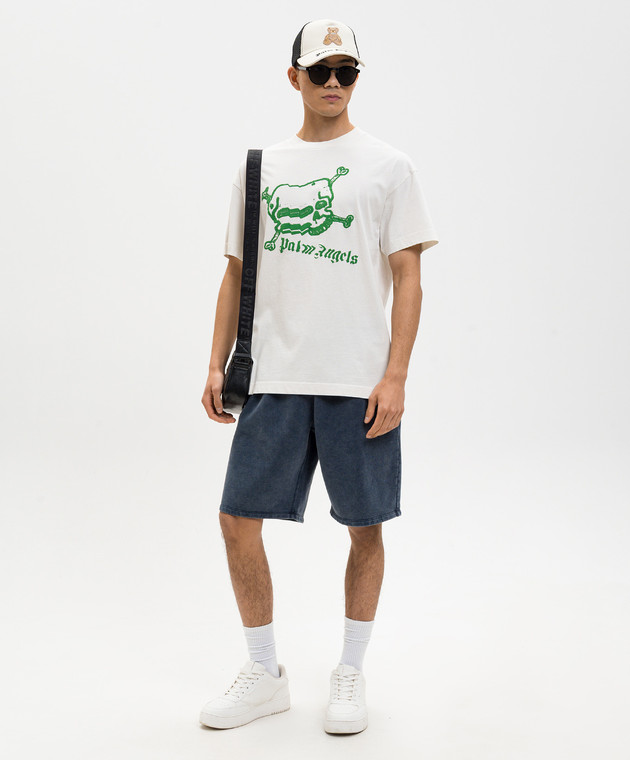 Palm Angels Біла футболка з контрастним принтом Skull PMAA109S26JER004 зображення 2