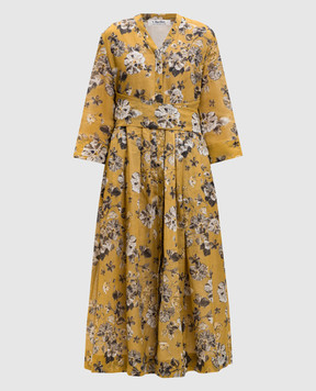 Max Mara Жовта сукня з рамі в квітковий принт SMMESTREMO
