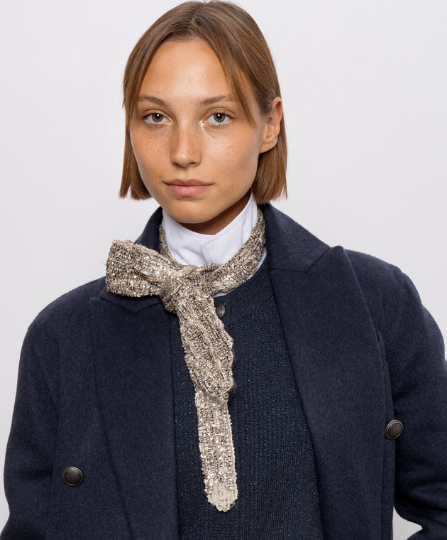 Brunello Cucinelli Бежевый галстук Dazzling Craquelé Embroidery MRKR12279 изображение 2