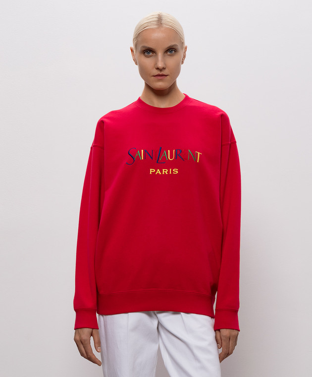 Saint Laurent Рожевий світшот з вишивкою логотипа 873600Y36ZO зображення 3